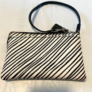 Gently Used Black & White Stripe Leather Coach Wristlet